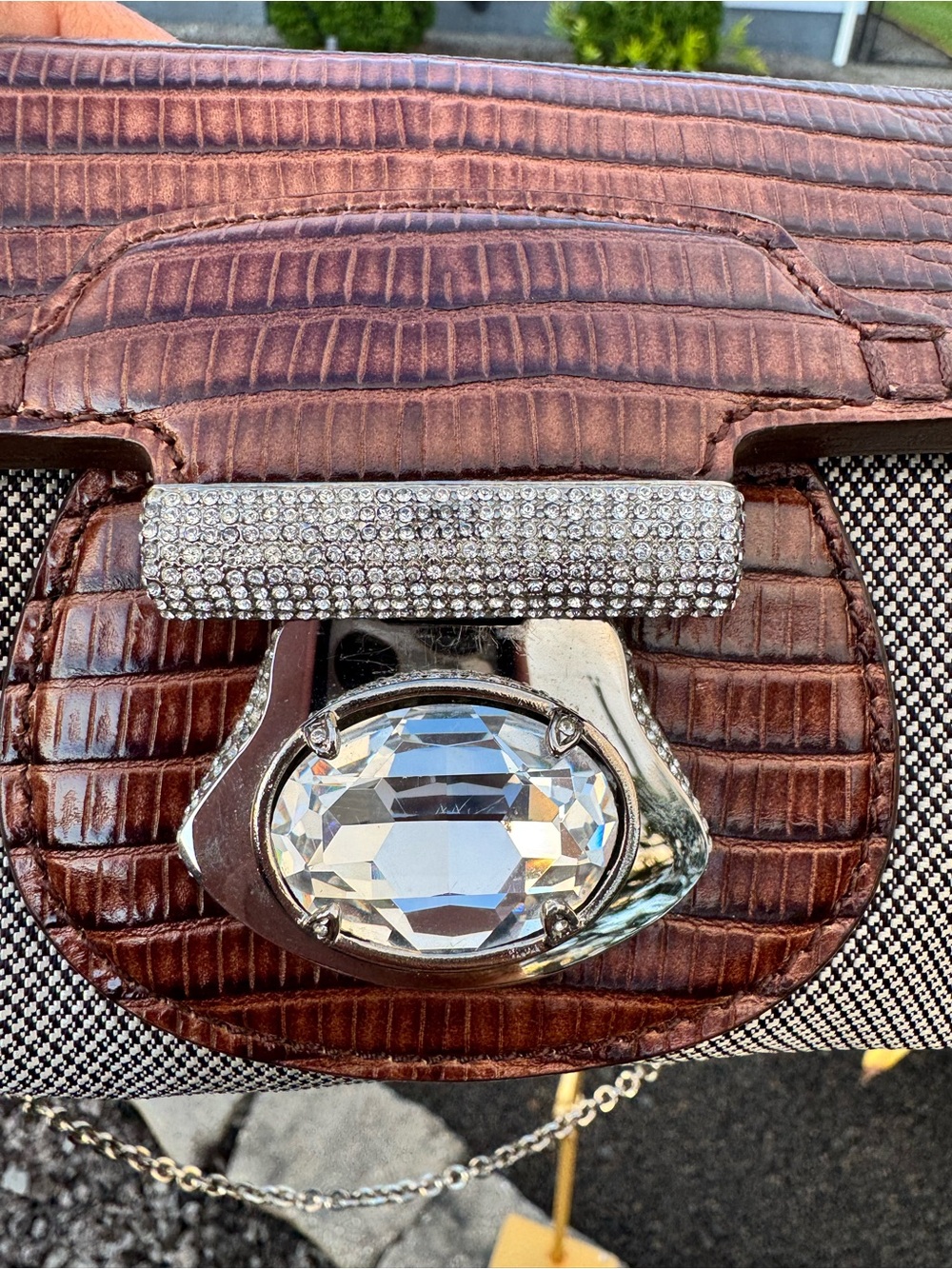 Tod's Italy Leather & Fabric Crystal Clasp Evening Shoulder Bag Clutch with COA - Picture 8 of 15